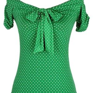 🌞 Green Pinky Pin-Ups Polka Dot Top